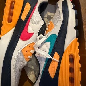 Nike Air Max 90 White with Pink, Teal, and Orange Accents